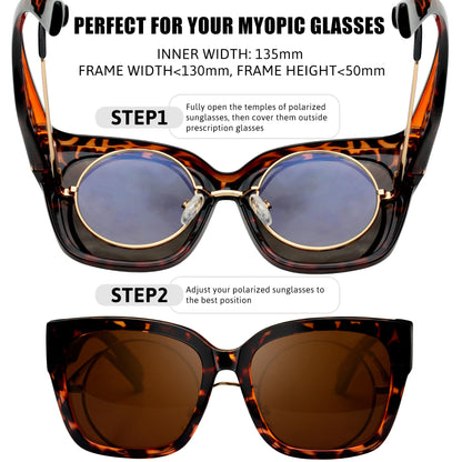 KANASTAL Over Glasses Sunglasses Polarized UV400 Protection for Women Men Oversized Shades Square Large Frame Design Fashion Trendy Accessories Tortoise Brown/Brown