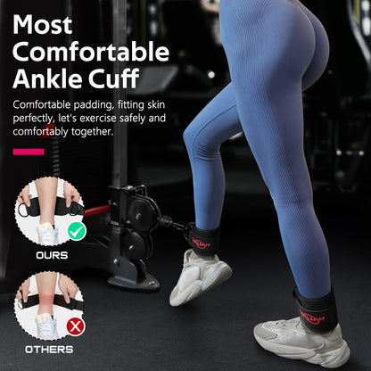 WALITO Ankle Straps for Cable Machines Women - Glute Ankle Cuff Kickback Strap, Gym Cable Machine Accessories for Glute Leg Extensions, Hip Abductors & Lower Body Exercises Equipment