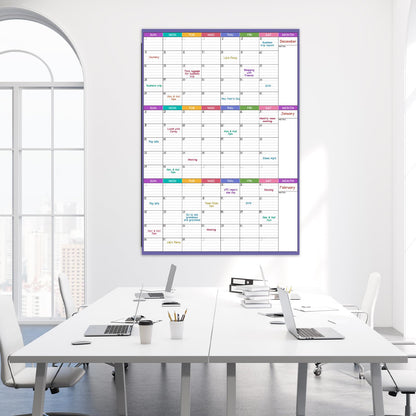 Large Dry Erase Calendar For Wall - Undated 3 Month Calendar, 28'' x 40'', Erasable & Reusable Laminated White Board With 8 Round Stickers, Vertical Layout for Office, Classroom and Home