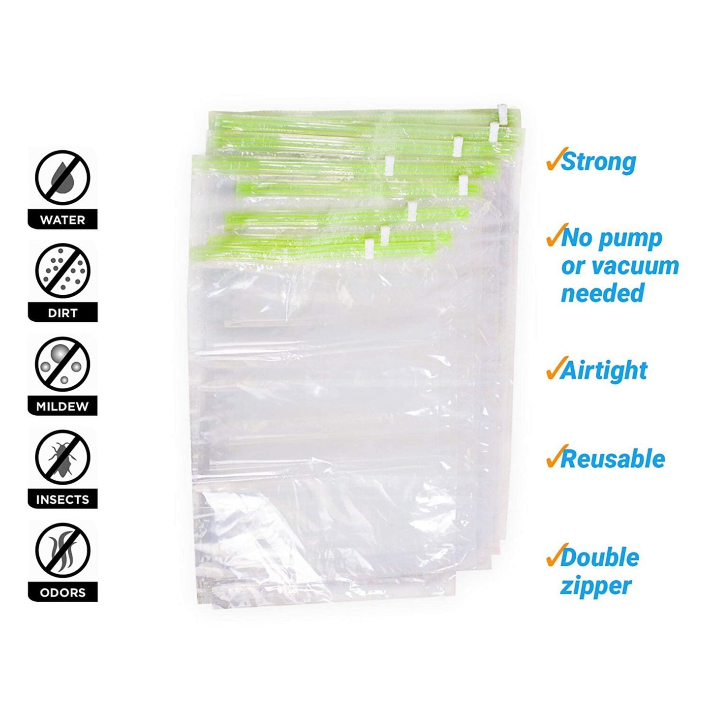 12 Space Saver Storage Bags for Clothes for Travel - Compression, no Vacuum Sacks - Luggage Accessories