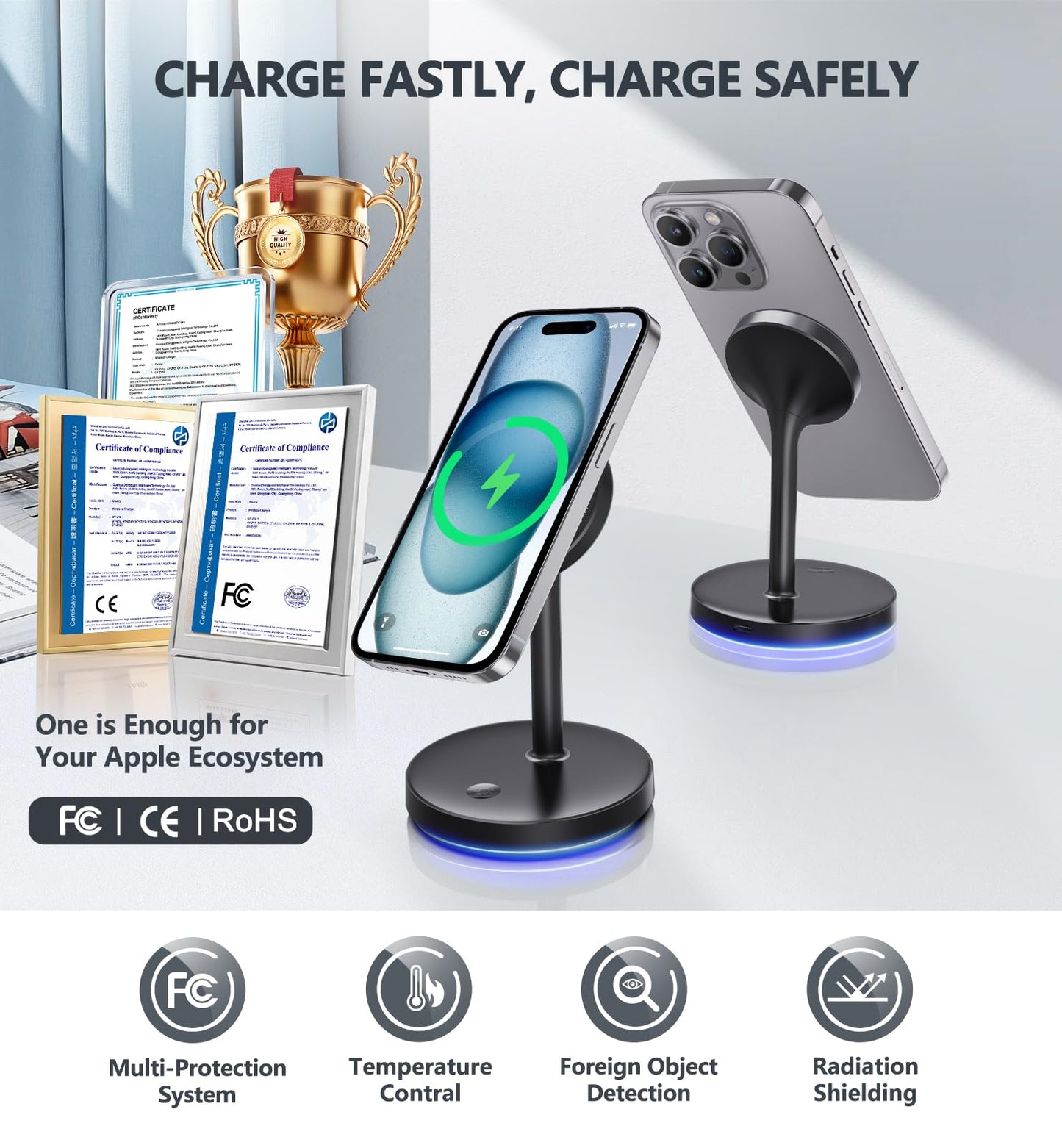2 Pack Mag-Safe Charger Stand 15W Magnetic Wireless Charging Station for iPhone 16 15 14 13 12 Pro/Pro Max/Plus/Mini Magnet Wireless Charging Station/Pad with LED Light for AirPods 3/2/Pro/Pro 2