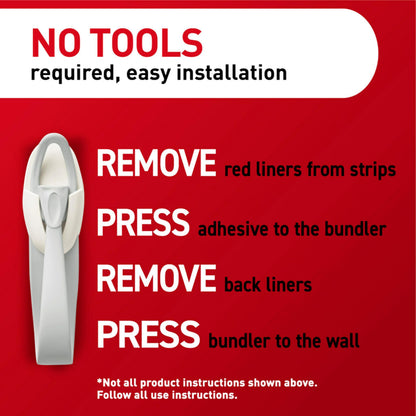 Command Cord Bundlers, Damage Free Hanging Cord Organizer, No Tools Cord Bundler for Hanging Electrical Cables, 6 Gray Cord Bundlers and 12 Command Strips