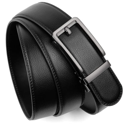 Founders & C Men's Leather Ratchet Comfort Click Belt Dress with Slide Buckle -Adjustable Trim to Fit (28"-42" Waist Adjustable, Bright Gun Buckle W Classic Black Leather)