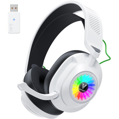 Vakedy HW10 Wireless Gaming Headset for PS5,PS4,PC,2.4GHz Bluetooth Gaming Headphones with Noise Cancelling Microphone,50Hr Battery Gamer Headset for Switch, Laptop,Mobile,Mac,Cool RGB (White)