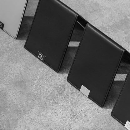 DUN Slim Minimalist Bifold Wallet with Coin Pocket, Luxury Genuine Leather, Holds up to 4 Cards & 10 Bills, Handmade in Europe - Black & Silver