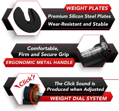 Keppi Adjustable Dumbbells Set, 25lb Pair Dumbbells with Anti-Slip Metal Handle for Exercise & Fitness Fast Adjust Weight for Full Body Workout Fitness