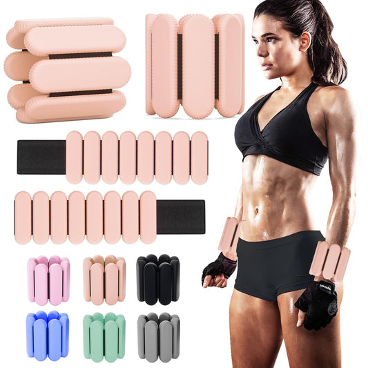 YOVKOK Adjustable Ankle Weights for Women Men,Wrist Weights set for Walking Running,1 Pair (1Lbs Each) Silicone Workout Weights for gym fitness, Jogging,yoga,pilates,strength training,physical therapy (Flesh Pink)