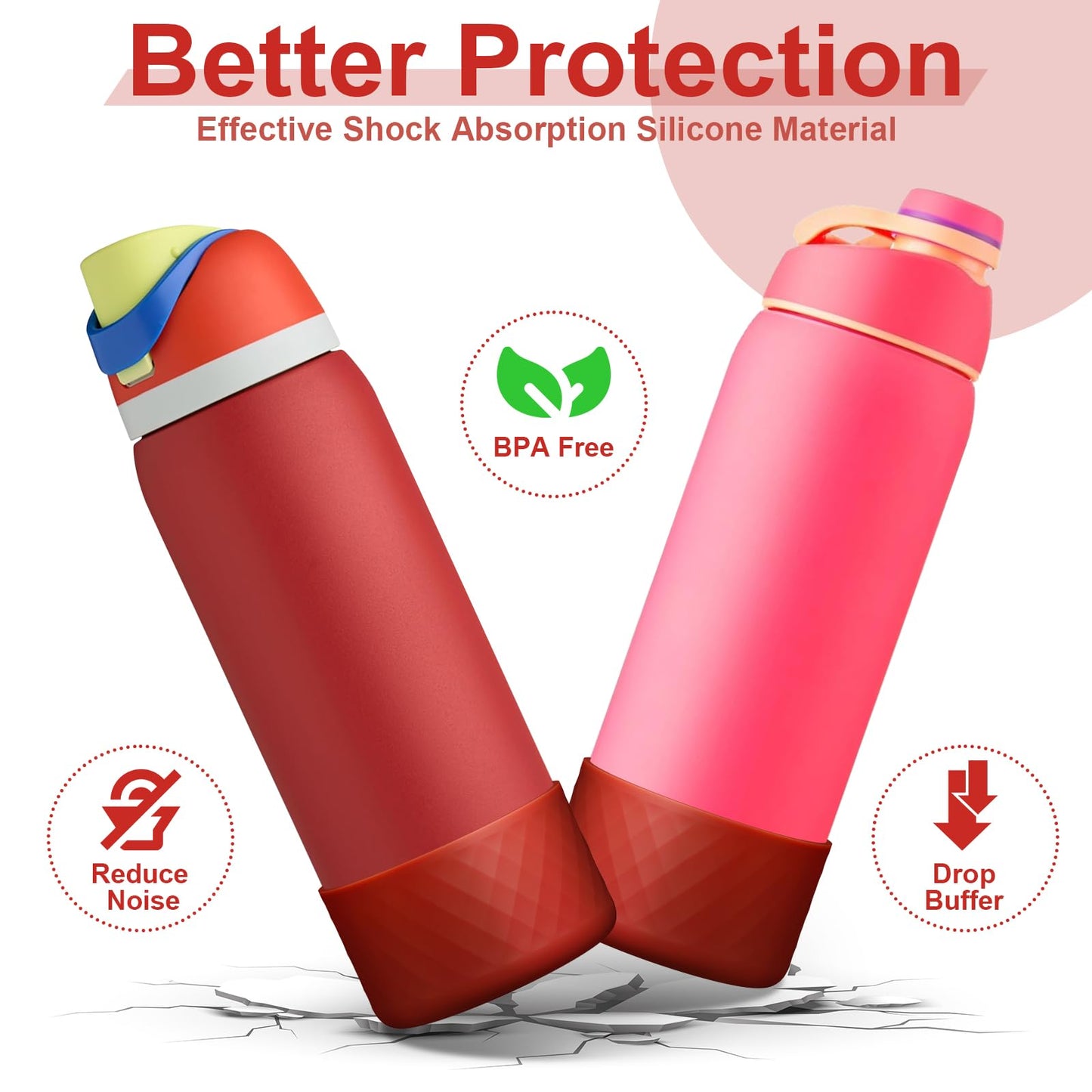 2PCS Silicone Water Bottle Boot for Owala 40 Oz, Anti-Slip Protective Sleeve Bottom Bumper Protector for FreeSip, Twist, and Flip Stainless Steel Water Bottles (Dark Red)