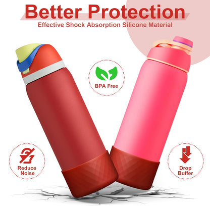 2PCS Silicone Water Bottle Boot for Owala 40 Oz, Anti-Slip Protective Sleeve Bottom Bumper Protector for FreeSip, Twist, and Flip Stainless Steel Water Bottles (Dark Red)