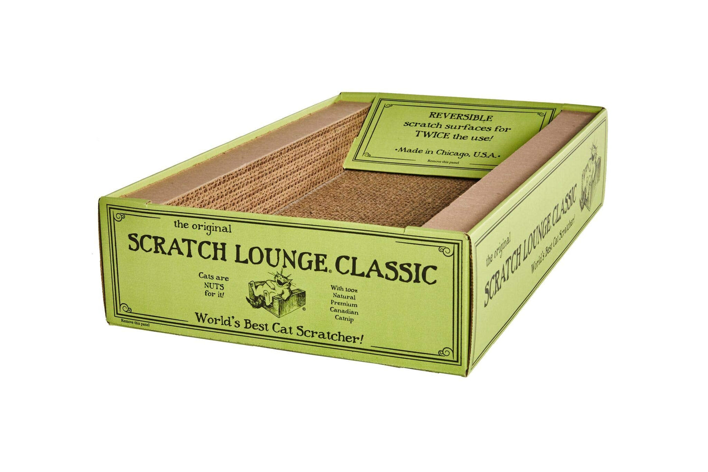 Scratch Lounge Cardboard Cat Scratcher & Lounger with Extra Floor Refill & Catnip - XL 13x22 for Large Cats - Heavy Duty Reversible Durable Bed Lasts 10x Longer Than Conventional Scratchers