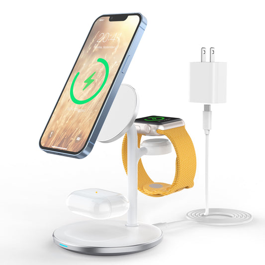 3 in 1 Wireless Charging Station for Apple Devices, Standard 15W Fast Wireless Mag-Safe Charger Stand with 20W dapter for iPhone 16 15 14 13 12 Pro Max/Plus/Pro/Mini,iWatch Ultra 1,2 S9/8.., AirPods