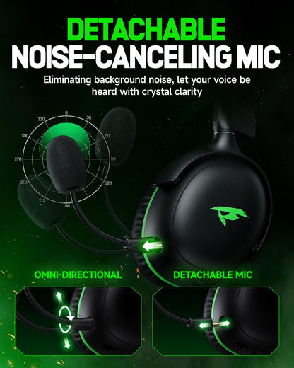 Wireless Gaming Headset for XBOX Series X|S|One, PC, PS5, PS4, Mac, Switch, Gaming Headphones with 2.4GHz, Bluetooth 5.4, 53MM 3D Stereo Sound, 60H Battery, Detachable Noise Canceling Mic, 3.5mm Wired