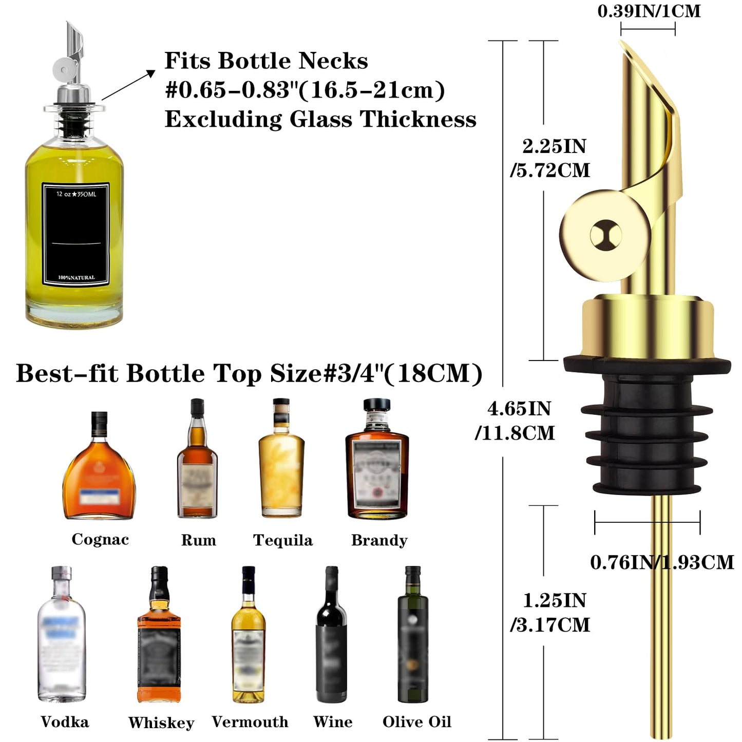 2 Pcs Olive Oil Dispenser Bottle Spout, Speed Liquor Pour Spout with Flip Top, Stainless Steel Auto Pour Spouts for Liquor Bottles, Oil Bottles, Vinegar, Syrup and Other Liquid Bottles Gold
