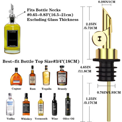2 Pcs Olive Oil Dispenser Bottle Spout, Speed Liquor Pour Spout with Flip Top, Stainless Steel Auto Pour Spouts for Liquor Bottles, Oil Bottles, Vinegar, Syrup and Other Liquid Bottles Gold