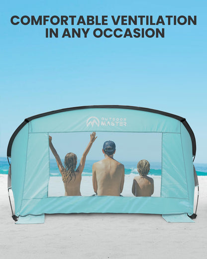 OutdoorMaster Beach Tent for 3-4 Person - Easy Setup and Portable Beach Shade Sun Shelter Canopy with UPF 50+ UV Protection Removable Skylight Family Size - Green