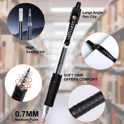 Gel Pens, 30 Pack Black Gel Pen Fine Point, Retractable Gel Ink Rollerball Pens for Smooth Writing (0.7mm) Back to School Supplies