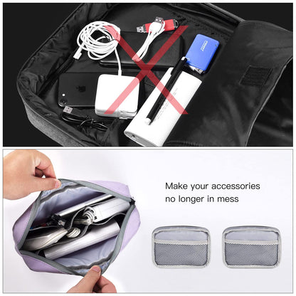 Universal Electronics Accessories Bag Pouch, 2-Pack Portable Soft Carrying Case Bag Wire Cable Organizer for Hard Drive, Power Adapter, Laptop Mouse, Cosmetics Kit, Cell Phone, Small+Big-Purple