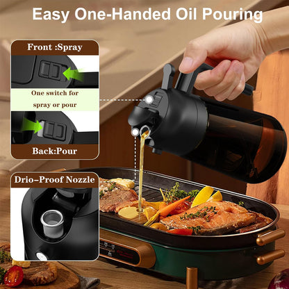 OURCABECUE Oil Sprayer for Cooking, 16oz Glass Olive Oil Dispenser Bottle for Kitchen Gadgets, 2 in 1 Spray and Pour Dark Brown Bottle with Stickers for Air Fryer, Salad