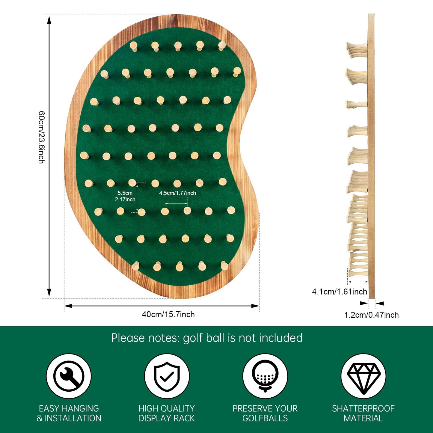 40 Golf Ball Collection Display Rack Cabinet Holder Case Wall Mount - Golf Gifts for The Golf Enthusiast - Golf Display Box Unique Putting Green Shape