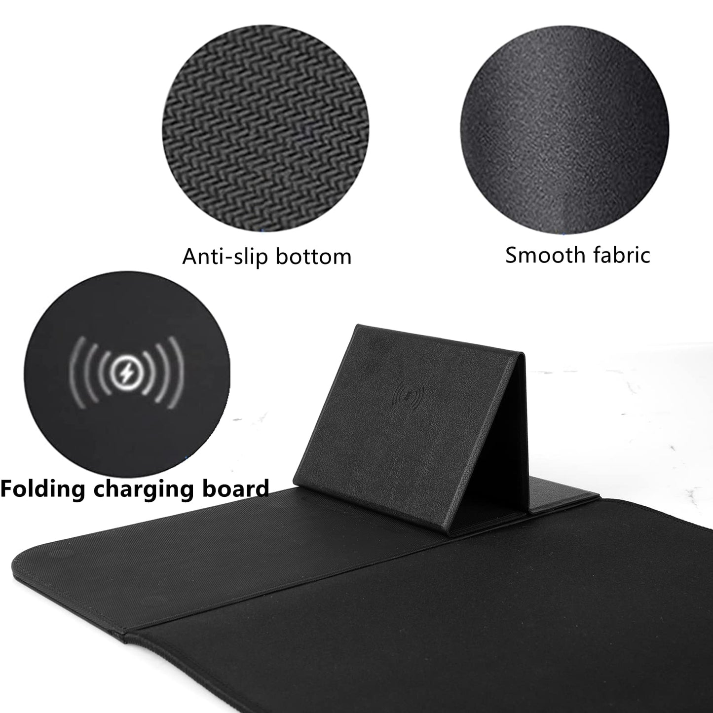 Wireless Charging Mouse Pad with Phone Holder Gaming Mousepad Desk Mat 15W Qi Fast Charging Pad Ultra-Smooth Surface Non-Slip Extended Premium Black Computer Keyboard Mat for MacBook PC Laptop