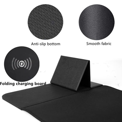 Wireless Charging Mouse Pad with Phone Holder Gaming Mousepad Desk Mat 15W Qi Fast Charging Pad Ultra-Smooth Surface Non-Slip Extended Premium Black Computer Keyboard Mat for MacBook PC Laptop
