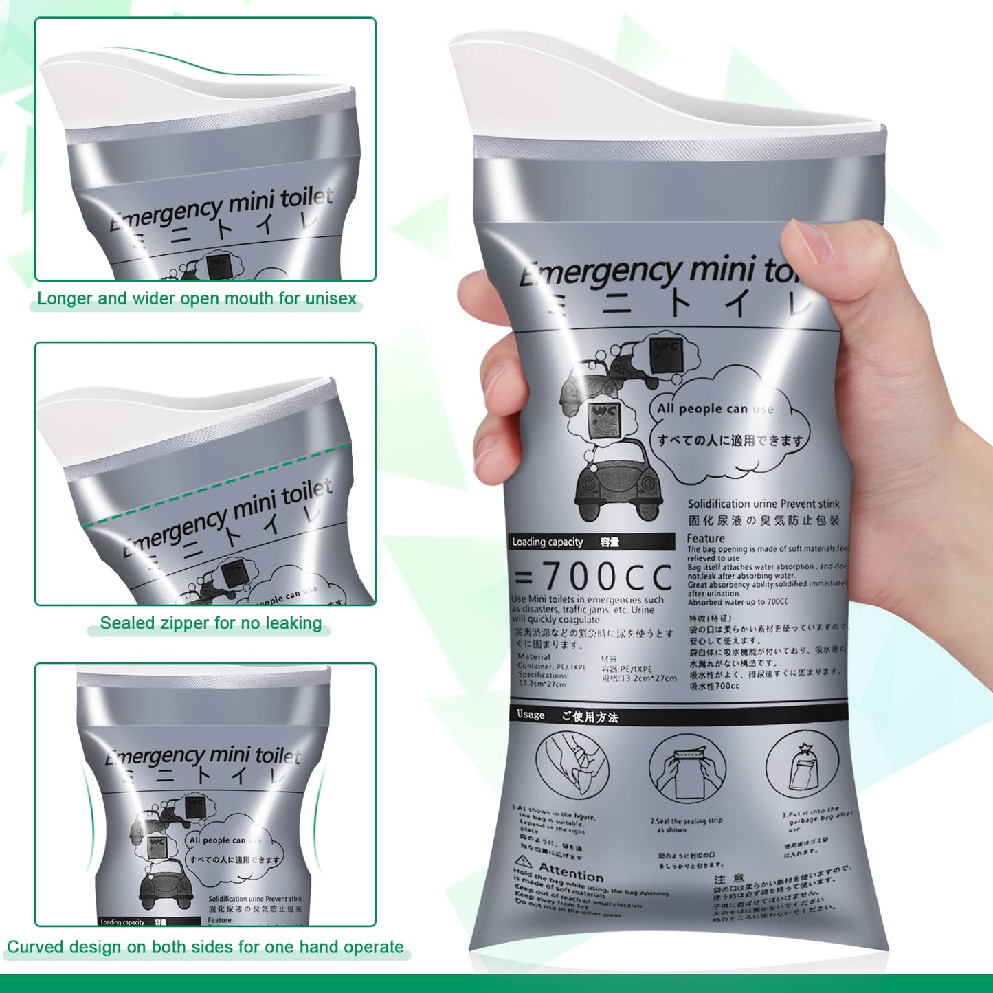 OUMEE 28/23/20/12/8 Pack Disposable Urine Bags, 700ML Travel Pee Bags Unisex Urinal Bag Vomit Bag for Travel Traffic Jam Emergency Portable Camping Urinal Bags for Men Women (8)