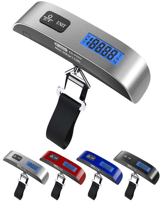Luggage Scale Dr.meter Travel Essentials Luggage Weight Scale Backlight LCD Display 110lb/50kg Electronic Balance Digital Postal Travel Accessories with Rubber Paint Handle Temperature Sensor Silver