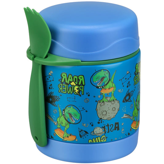 10oz Soup Thermo for Hot Food Kids,Lunch Thermo Kids Food Jar with Spoon Hot Insulated Food Containers,Leak Proof Stainless Steel Wide Mouth Lunch Food Thermo Jar for School(Blue-Dinosaur)