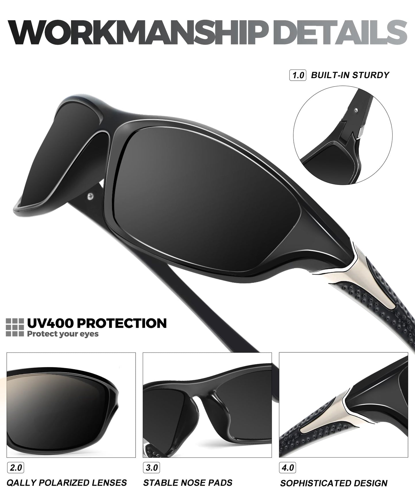 QALLY Polarized-Sunglasses-Men Sports Mens-Sunglasses: Sun-Glasses with UV400 Protection for Driving Golf Fishing Running
