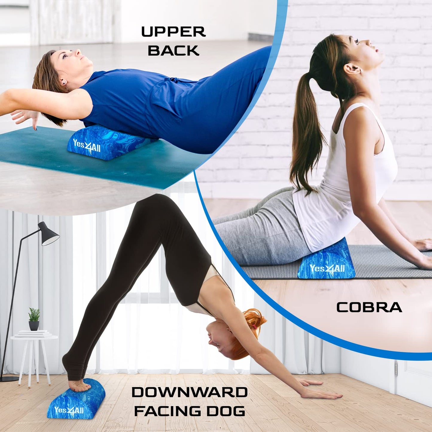 Yes4All EVA Firm Foam Roller for Physical Therapy Half Yoga Back Roller for Muscle Massage, Back Pain Relief - 12 in - Blue