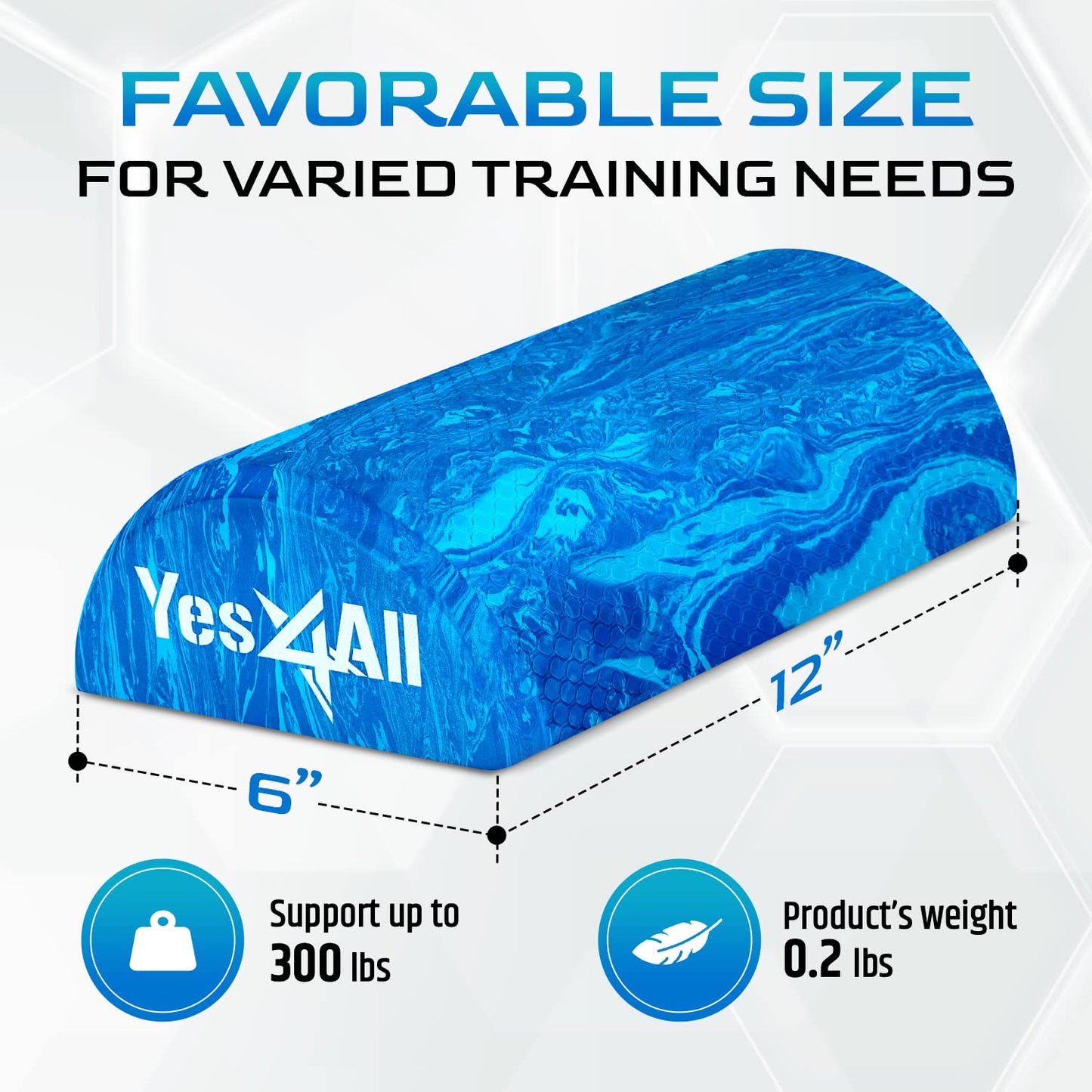 Yes4All EVA Firm Foam Roller for Physical Therapy Half Yoga Back Roller for Muscle Massage, Back Pain Relief - 12 in - Blue