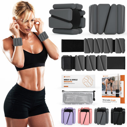 Wrist Weights, Ankle Weights for Women Men, Adjustable Wrist Weighted Bracelet for Home Gym Workout, Running, Yoga, Exercise, Strength Training, Set of 2 (1LB Each)-Grey