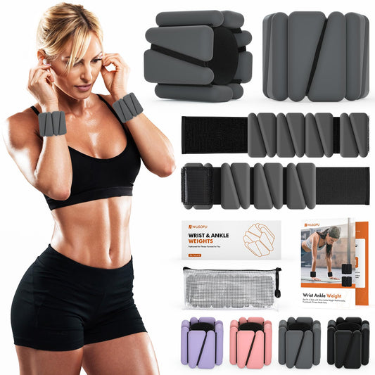 Wrist Weights, Ankle Weights for Women Men, Adjustable Wrist Weighted Bracelet for Home Gym Workout, Running, Yoga, Exercise, Strength Training, Set of 2 (1LB Each)-Grey