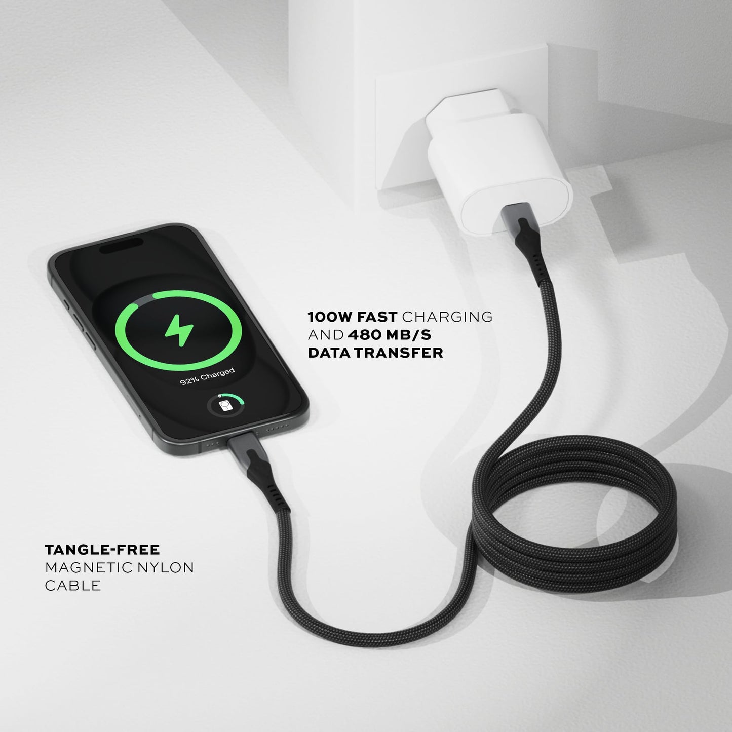 STATIK MagStack Pro USB C to USB C Cable, Clutter-Free Magnetic Type C Charger Fast Charging Cord, Magnetic Charging Cable, Compatible with iPhone 16 Pro Max, 15, Galaxy S21 S20 Ultra, 100W 6FT/2M