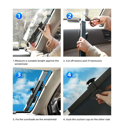 Retractable Windshield Sun Shade for Car, Large Sun Visor Protector Blocks 99% UV Rays to Keep Your Vehicle Cool, Auto Sunshade Fits Front Window of Various Models with Suction Cups 2021 New