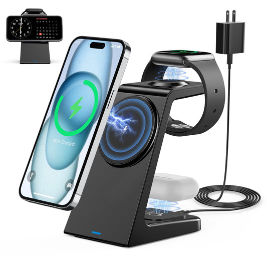 3 in 1 Magnetic Wireless Charging Station Apple 20W Mag-Safe Charger Stand Magnetic Wireless Charger for iPhone 16 15 14 13 12 Pro/Pro Max/Plus/Mini AirPods 2/3/Pro iWatch Ultra/8/7/SE/6/5/4/3/2