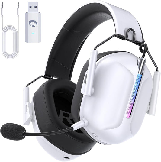 Wireless Gaming Headset for PS5, 2.4GHz Gaming Headset with Mic for PS4/Nintendo Switch, ONLY 3.5MM Wired for Xbox Series, 40H Battery (White)
