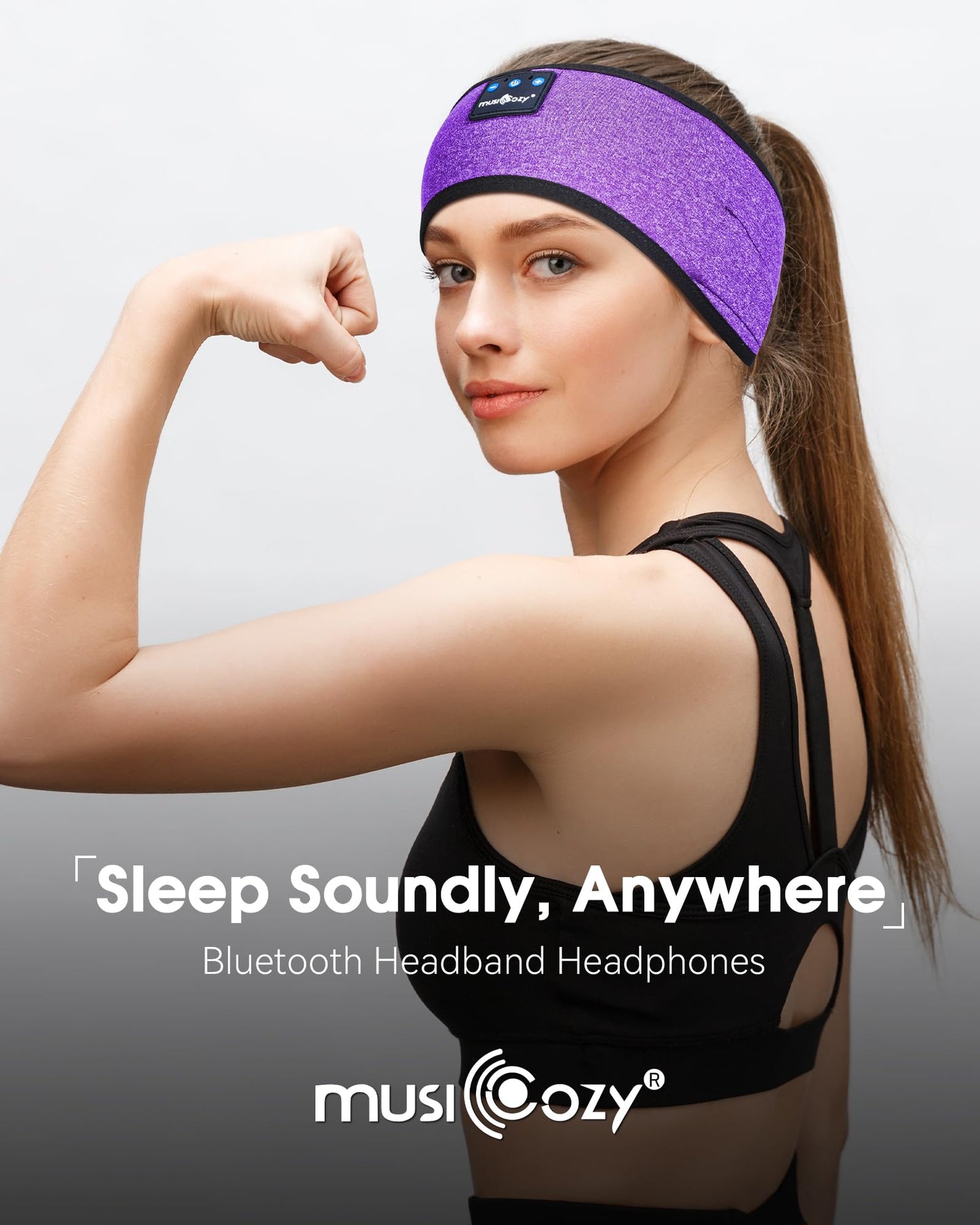 MUSICOZY Sleep Headphones Wireless, Bluetooth Headband Sports Sleeping Headphones Sleep Mask Earbuds Breathable Music Headband with Bluetooth 5.4, Perfect for Workout Running, Grape Purple