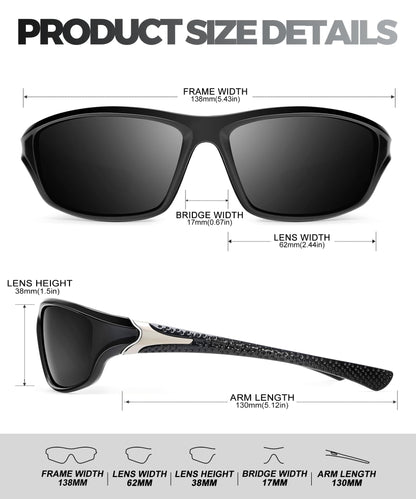 QALLY Polarized-Sunglasses-Men Sports Mens-Sunglasses: Sun-Glasses with UV400 Protection for Driving Golf Fishing Running