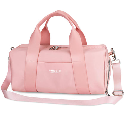 PHSYNI Compact Sports Gym Bag for Women Girls, Cute Mini Duffle Bag with Wet Pocket & Shoes Compartment, Personal Item Travel Workout Bag, 16"-Small, Pink