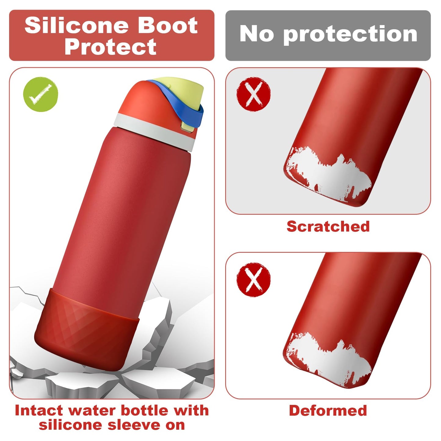 2PCS Silicone Water Bottle Boot for Owala 40 Oz, Anti-Slip Protective Sleeve Bottom Bumper Protector for FreeSip, Twist, and Flip Stainless Steel Water Bottles (Dark Red)