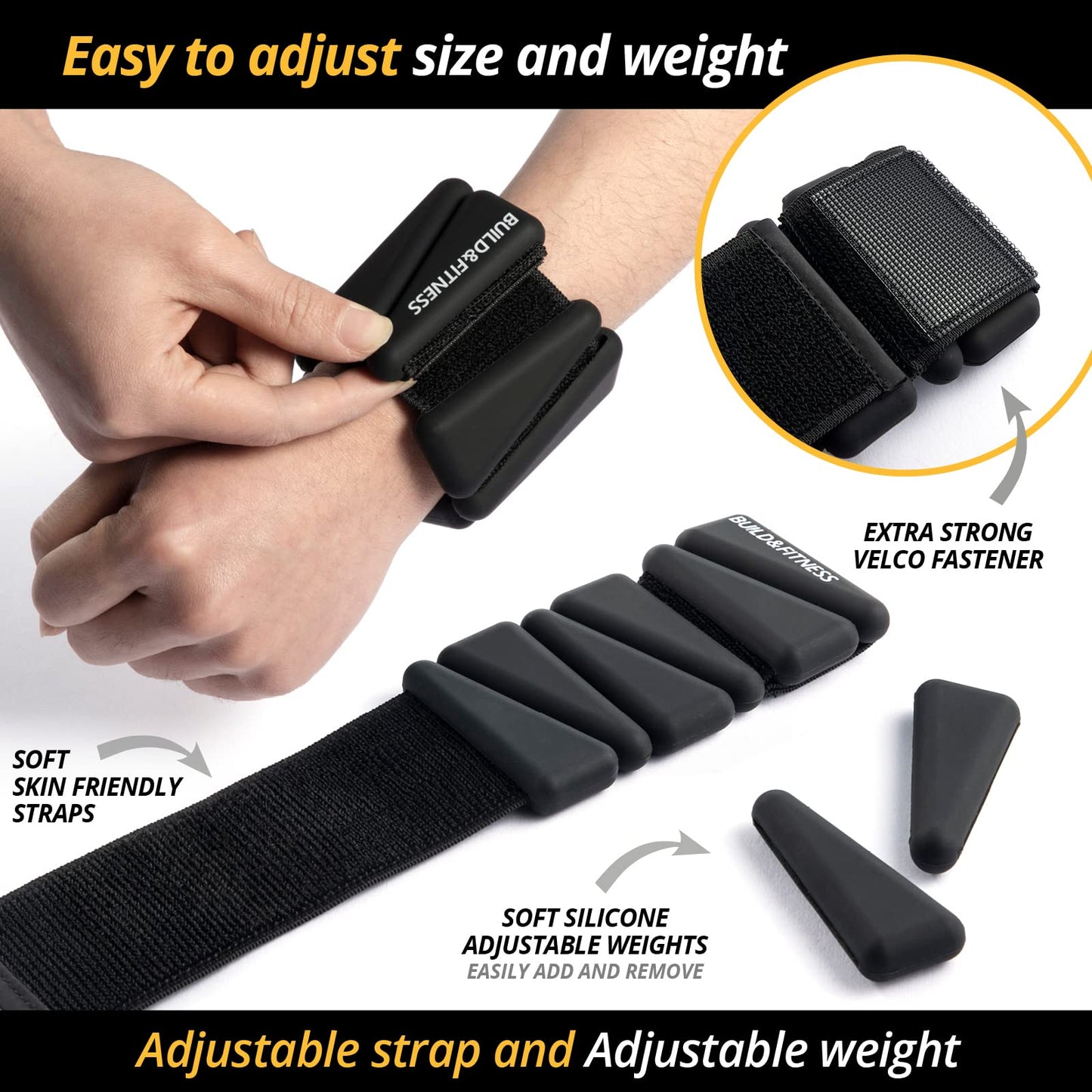 Wrist & Ankle Weights, Adjustable Bands for Women and Men Workouts, Set of 2, 1lb each, Perfect for Running, Jogging, Walking, Yoga, Dance, Pilates, Cardio, Aerobics, Strength Training (2lb, Black)
