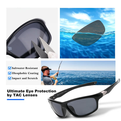 2 Pack Polarized Sports Sunglasses for Men Women, TR90 Wrap Around Design Sun Glasses UV400 Protection Outdoor Driving Cycling Fishing Black+Tortoise
