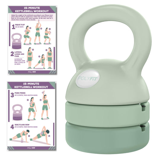 Polyfit Adjustable Kettlebell | 5 lb - 12 lb | Kettlebell Weights Set for Home Gym (GREEN)