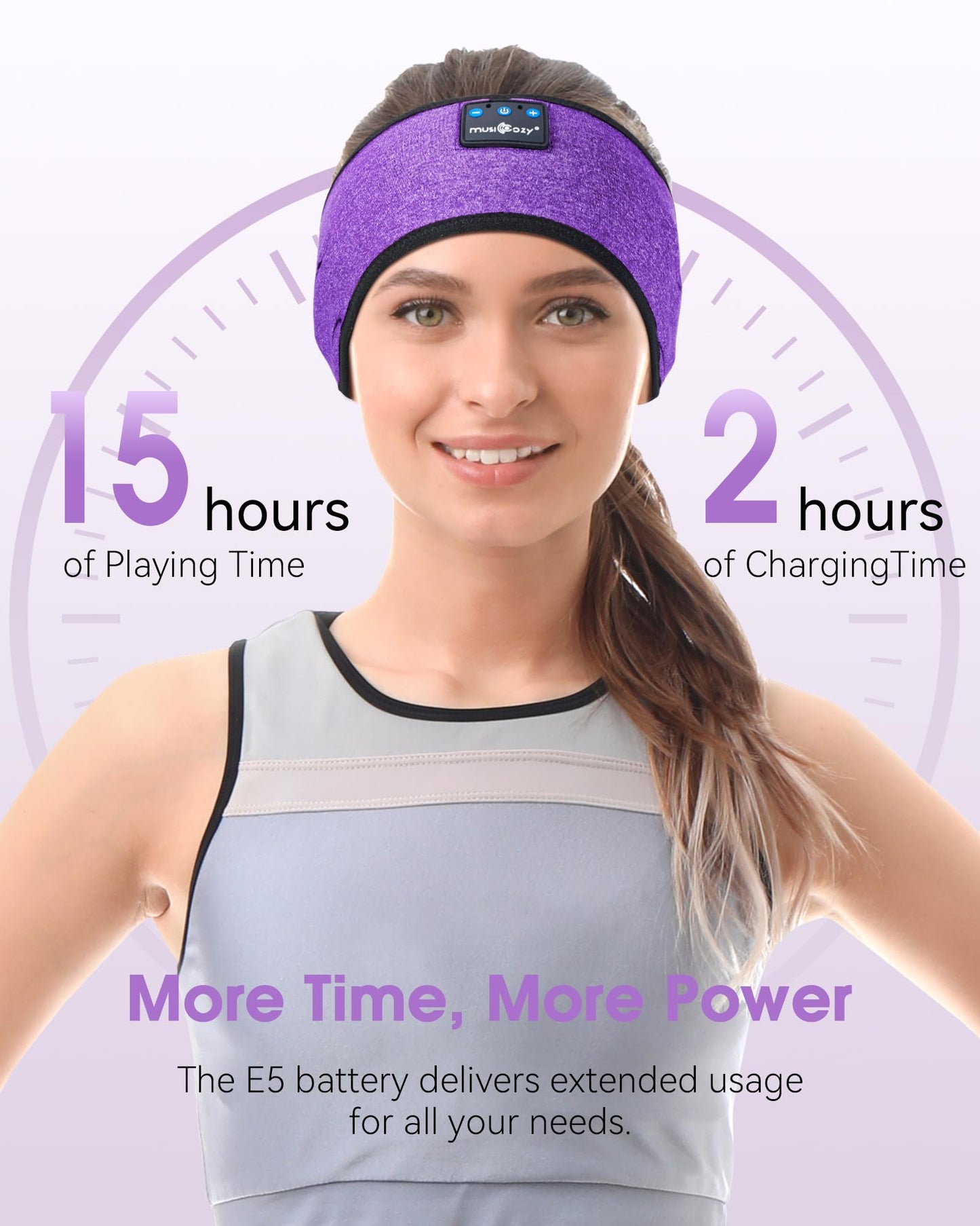 MUSICOZY Sleep Headphones Wireless, Bluetooth Headband Sports Sleeping Headphones Sleep Mask Earbuds Breathable Music Headband with Bluetooth 5.4, Perfect for Workout Running, Grape Purple