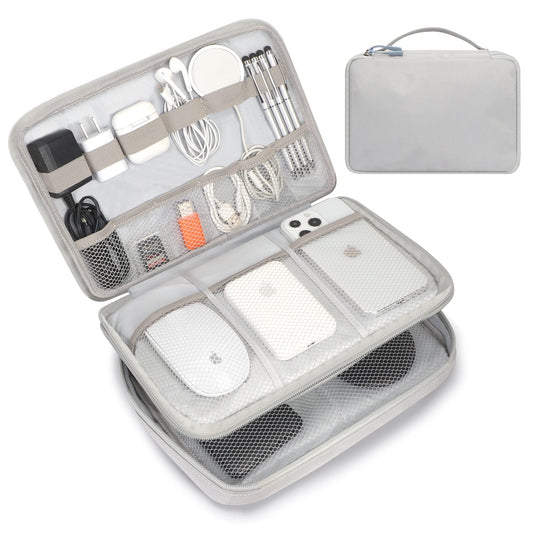 FYY Electronic Organizer, Travel Cable Organizer Bag Pouch Electronic Accessories Carry Case Portable Waterproof All-in-One Double Layers Storage Bag for Cable, Cord, Charger, Phone, Hard Drive, Grey