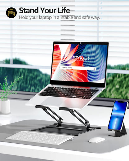 Urmust Laptop Notebook Stand Holder Adjustable Laptop Stand Portable Computer Riser Compatible with MacBook Air Pro HP Dell XPS Lenovo All Laptops 10-15.6"(Black)