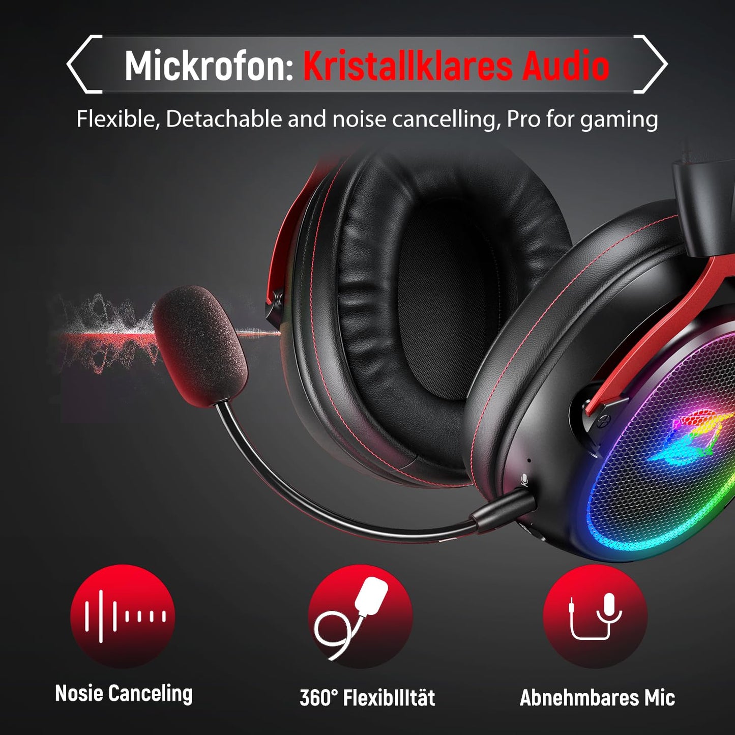 Ozeino Wireless Gaming Headset for Ps5 Ps4 PC Laptop Switch -2.4GHz Wireless Headphones with Detachable Noise Canceling Microphone 40H Playtime, Black