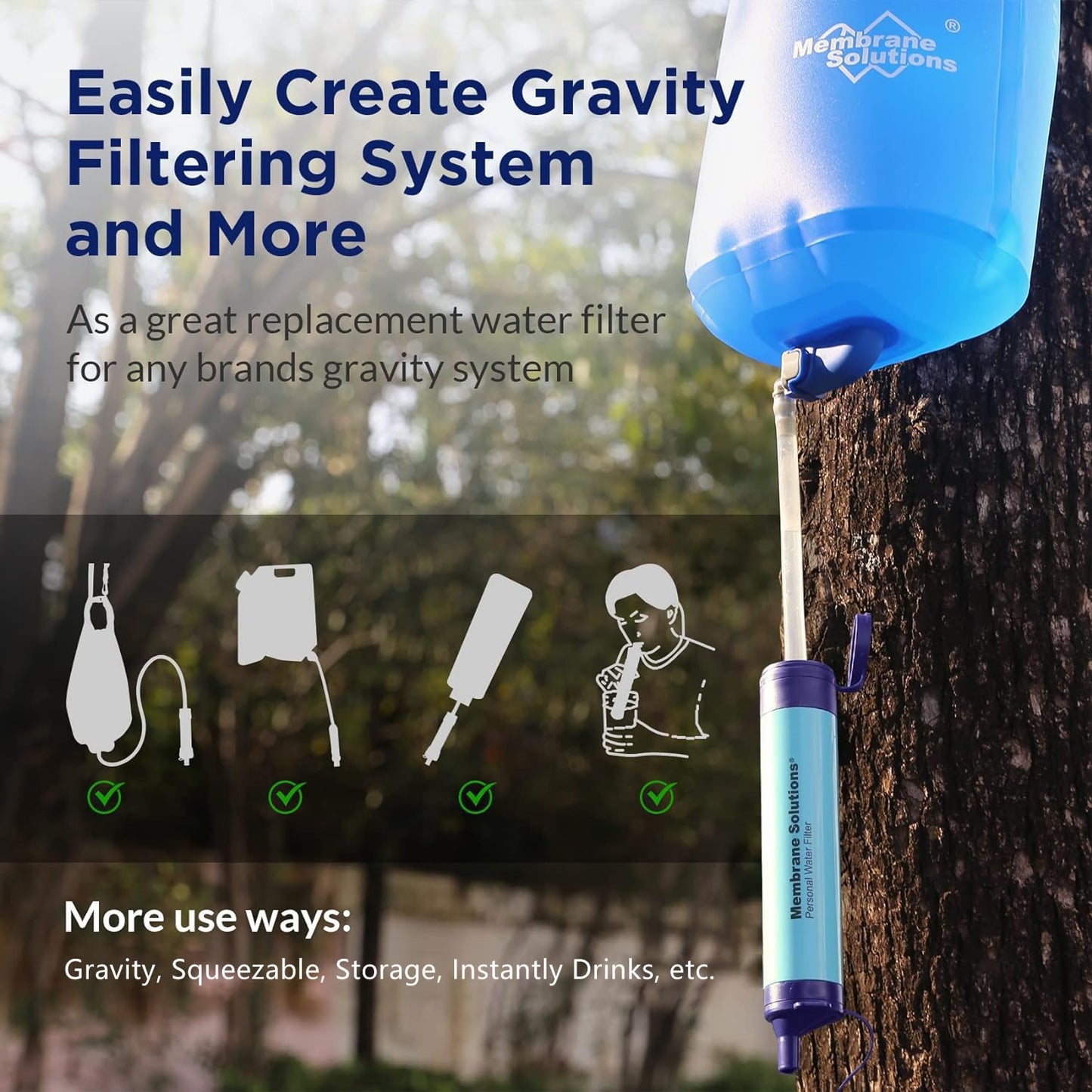 Membrane Solutions Straw Water Filter S1, NSF/ANSI 42&372&401 certificated, Survival Filtration Portable Gear, Emergency Preparedness, Supply for Drinking Hiking Camping Team Family Outing, 4 Pack