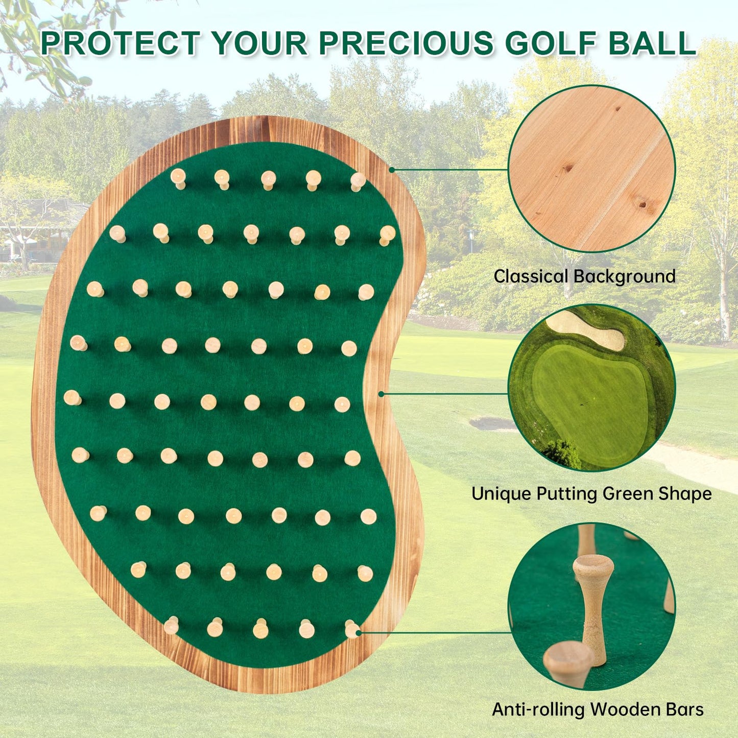 40 Golf Ball Collection Display Rack Cabinet Holder Case Wall Mount - Golf Gifts for The Golf Enthusiast - Golf Display Box Unique Putting Green Shape